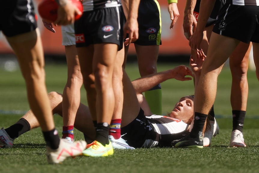 Nathan Murphy after being concussed in the 2023 AFL grand final